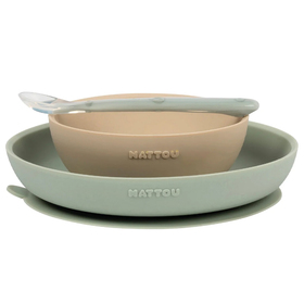 Набор посуды Nattou: 2 тарелки, ложка sand/green 876780